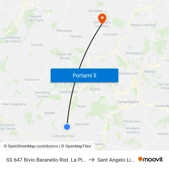 SS 647 Bivio Baranello Rist. La Piana Dei Mulini to Sant Angelo Limosano map