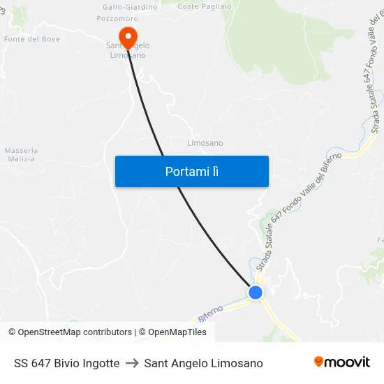 SS 647 Bivio Ingotte to Sant Angelo Limosano map