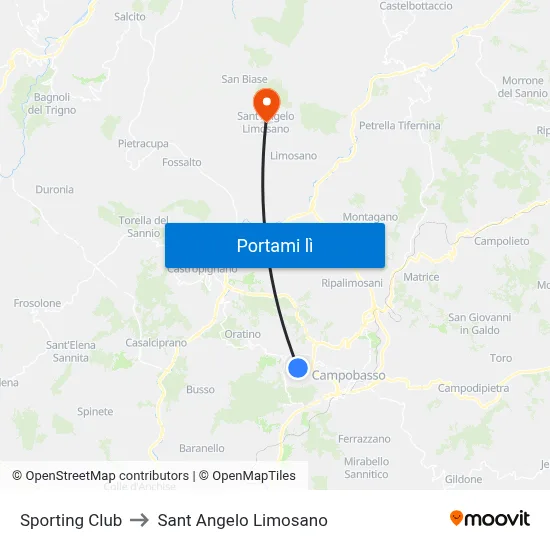 Sporting Club to Sant Angelo Limosano map