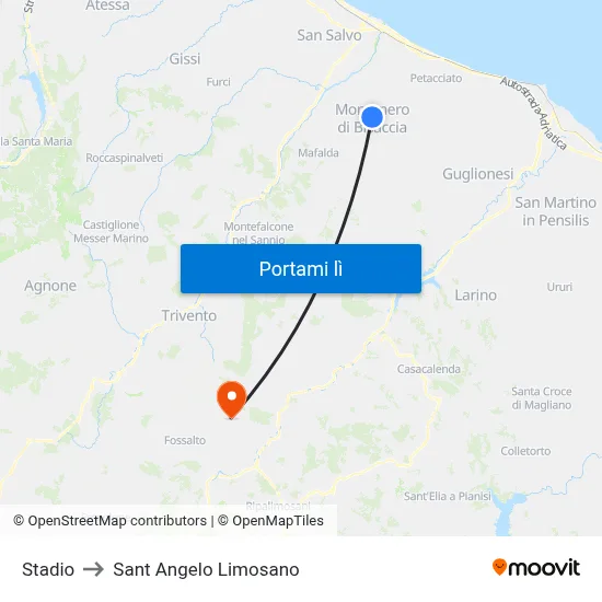 Stadio to Sant Angelo Limosano map