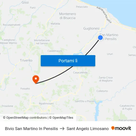 Bivio San Martino In Pensilis to Sant Angelo Limosano map