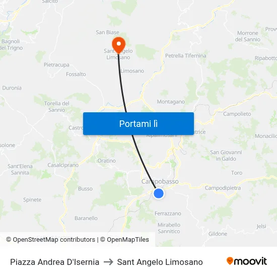 Piazza Andrea D'Isernia to Sant Angelo Limosano map