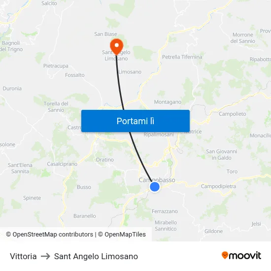 Vittoria to Sant Angelo Limosano map