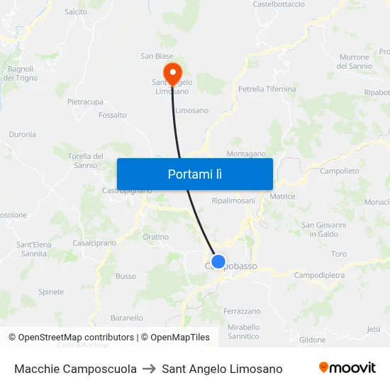Macchie Camposcuola to Sant Angelo Limosano map