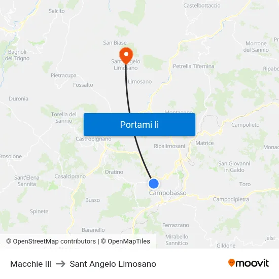 Macchie III to Sant Angelo Limosano map