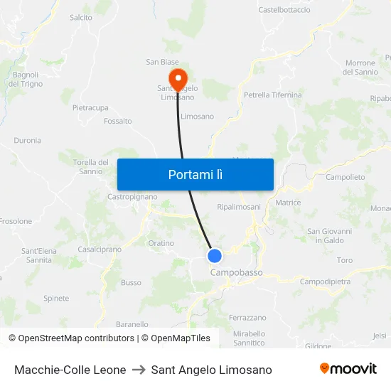 Macchie-Colle Leone to Sant Angelo Limosano map