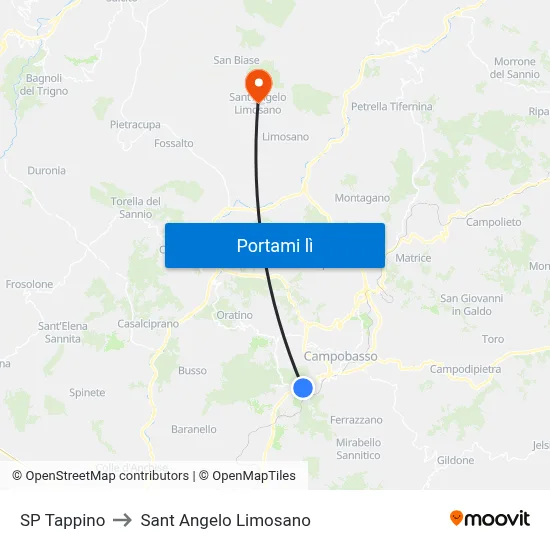 SP Tappino to Sant Angelo Limosano map
