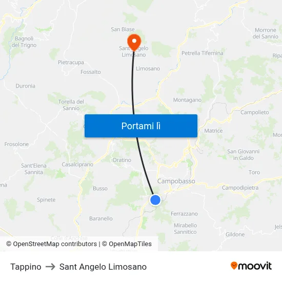 Tappino to Sant Angelo Limosano map