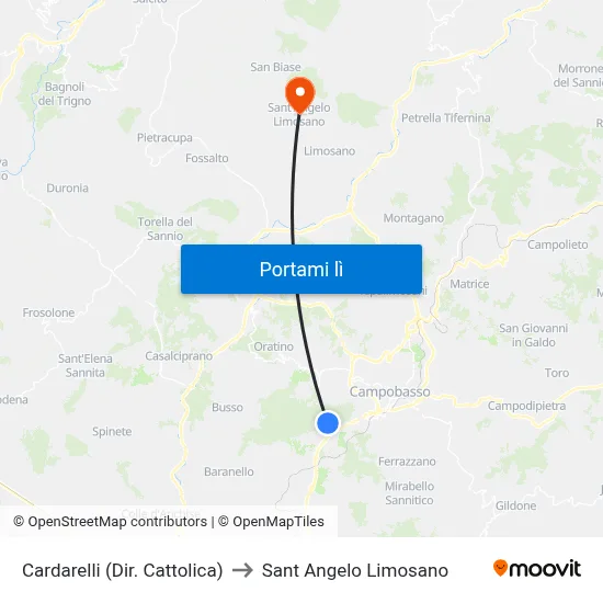 Cardarelli (Dir. Cattolica) to Sant Angelo Limosano map
