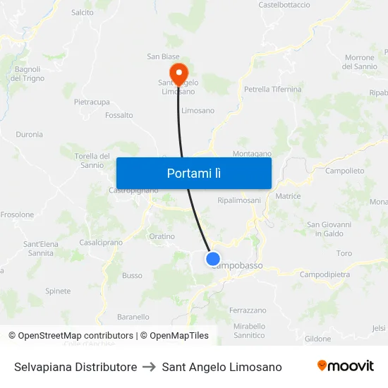 Selvapiana Distributore to Sant Angelo Limosano map