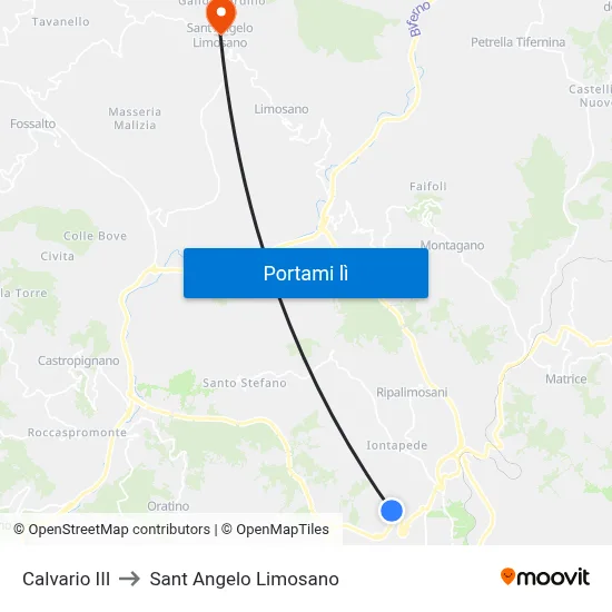 Calvario III to Sant Angelo Limosano map