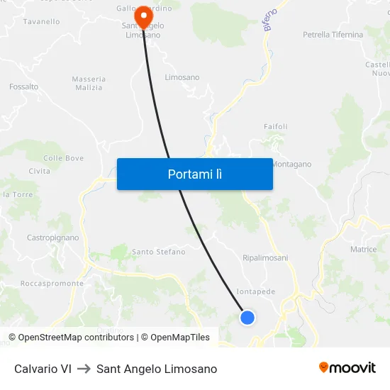 Calvario VI to Sant Angelo Limosano map