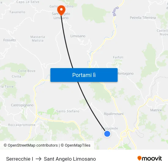 Serrecchie I to Sant Angelo Limosano map