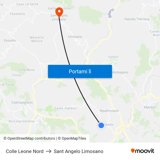 Colle Leone Nord to Sant Angelo Limosano map