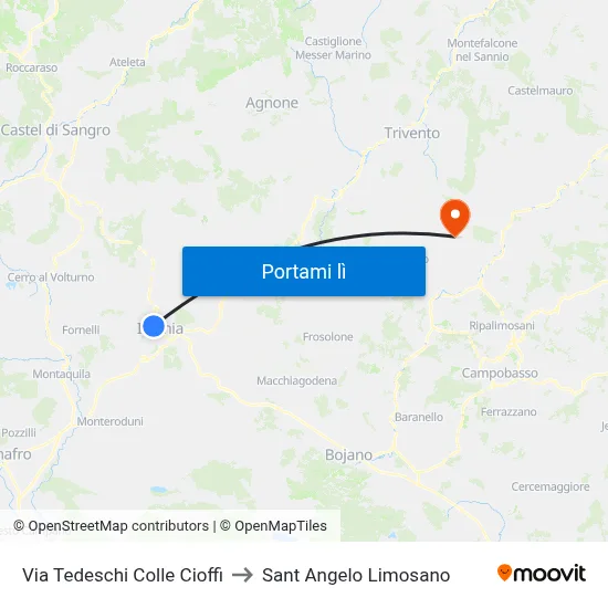 Via Tedeschi Colle Cioffi to Sant Angelo Limosano map