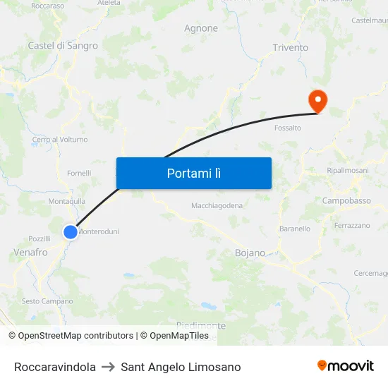 Roccaravindola to Sant Angelo Limosano map
