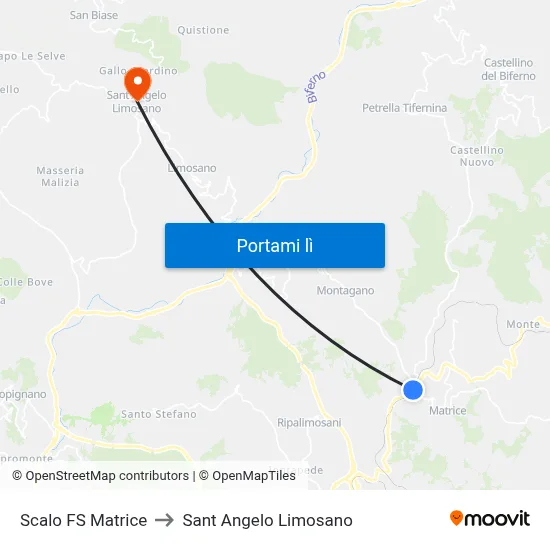 Scalo FS Matrice to Sant Angelo Limosano map