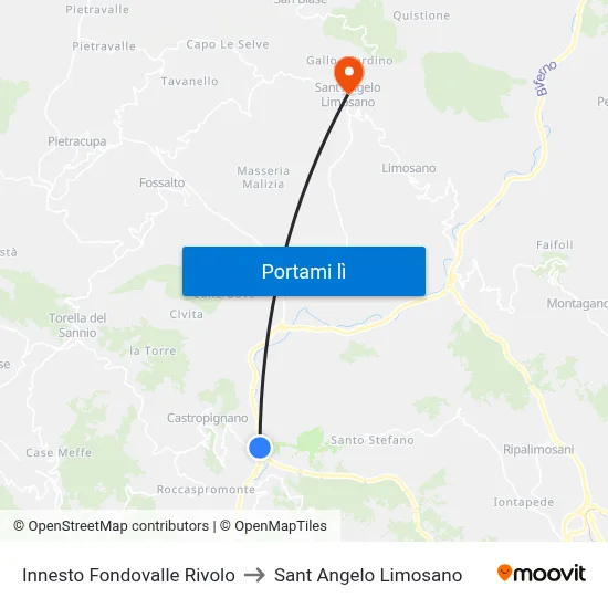 Innesto Fondovalle Rivolo to Sant Angelo Limosano map