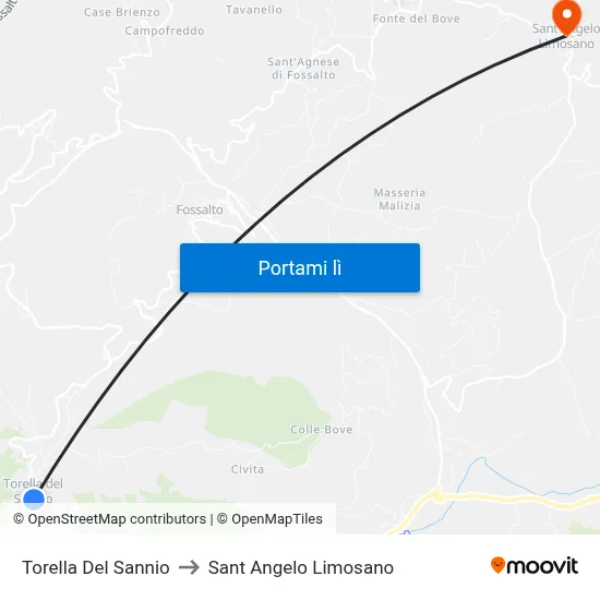 Torella Del Sannio to Sant Angelo Limosano map