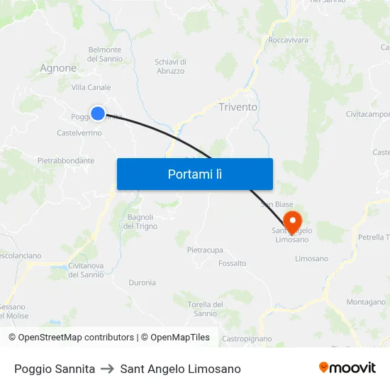 Poggio Sannita to Sant Angelo Limosano map