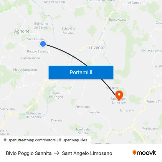 Bivio Poggio Sannita to Sant Angelo Limosano map
