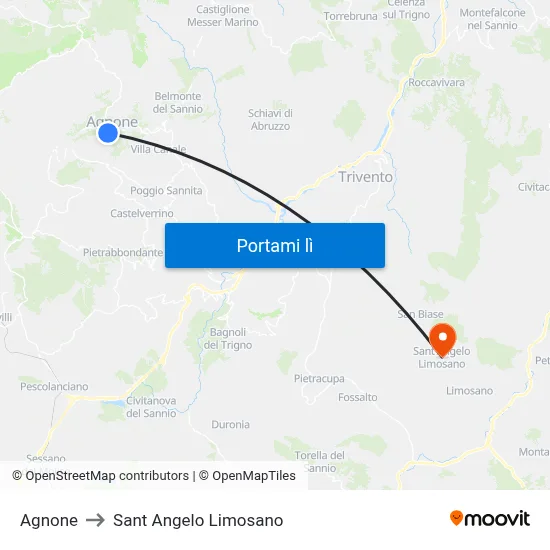 Agnone to Sant Angelo Limosano map