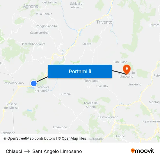 Chiauci to Sant Angelo Limosano map