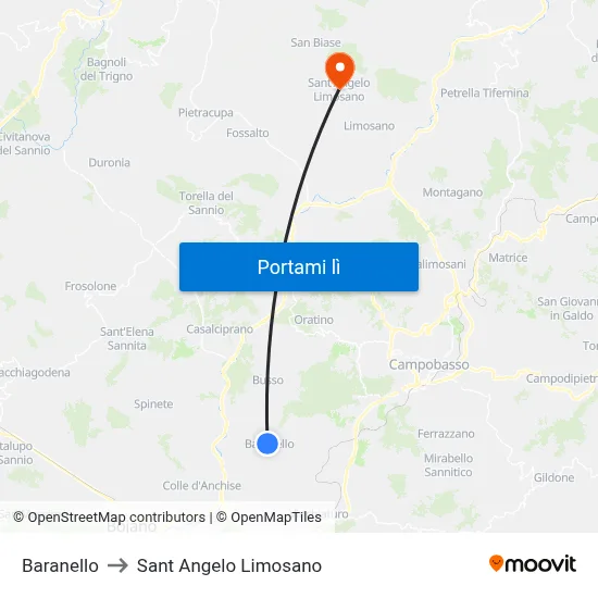 Baranello to Sant Angelo Limosano map