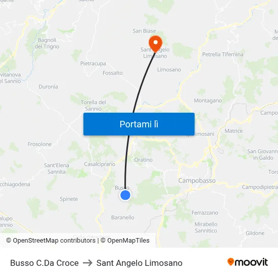Busso C.Da Croce to Sant Angelo Limosano map