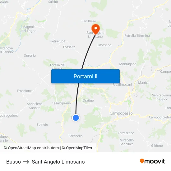 Busso to Sant Angelo Limosano map