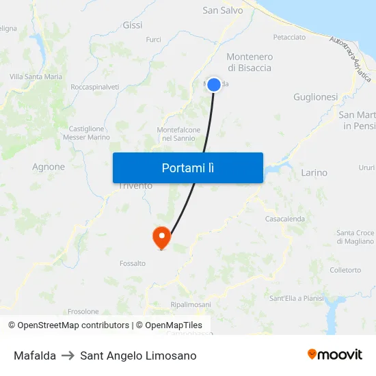 Mafalda to Sant Angelo Limosano map