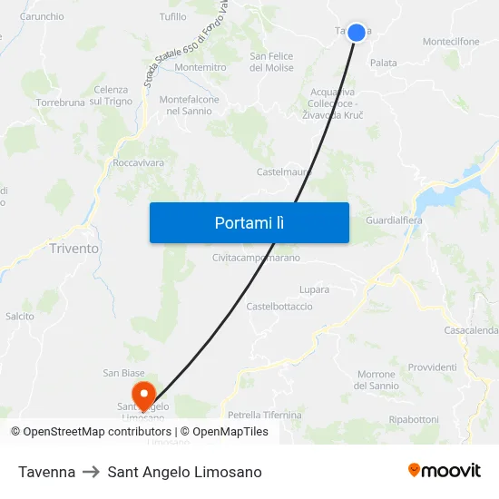 Tavenna to Sant Angelo Limosano map