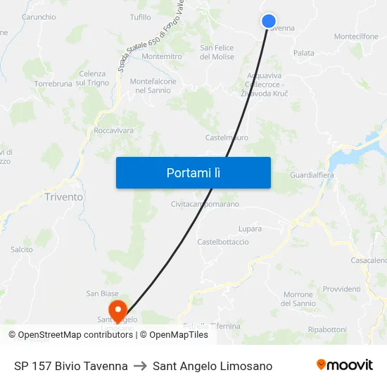 SP 157 Bivio Tavenna to Sant Angelo Limosano map