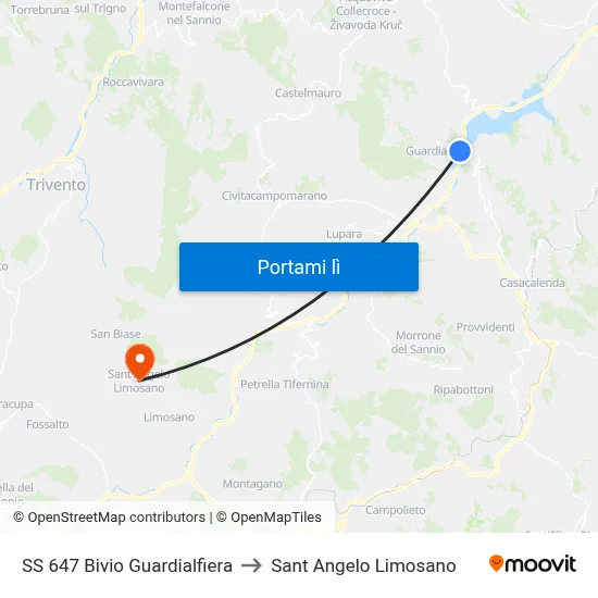 SS 647 Bivio Guardialfiera to Sant Angelo Limosano map