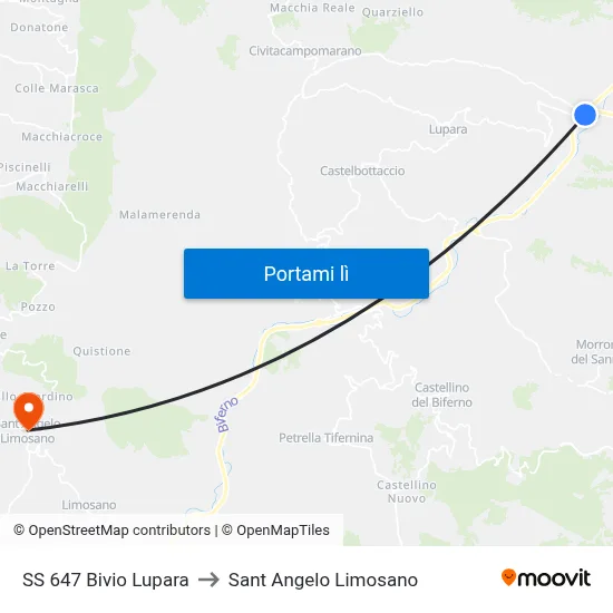 SS 647 Bivio Lupara to Sant Angelo Limosano map