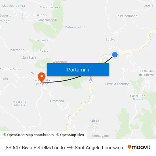 SS 647 Bivio Petrella/Lucito to Sant Angelo Limosano map