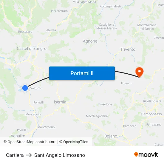 Cartiera to Sant Angelo Limosano map