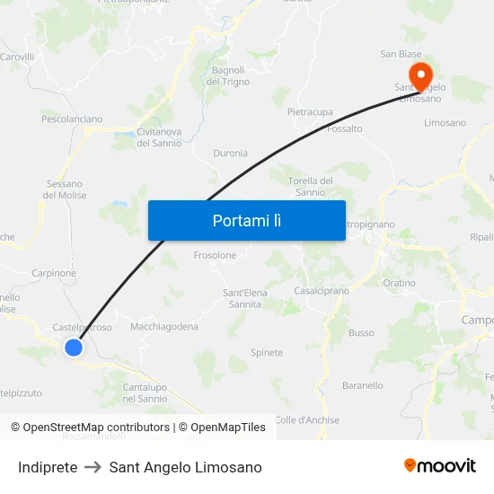 Indiprete to Sant Angelo Limosano map