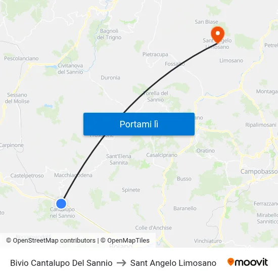 Bivio Cantalupo Del Sannio to Sant Angelo Limosano map