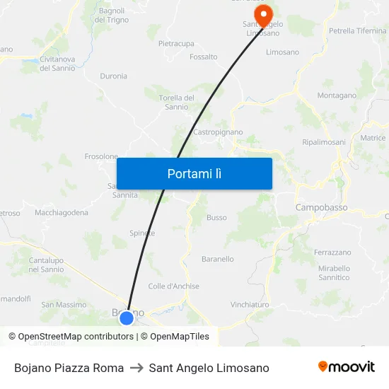 Bojano Piazza Roma to Sant Angelo Limosano map