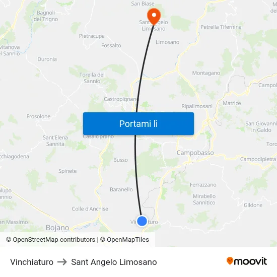 Vinchiaturo to Sant Angelo Limosano map