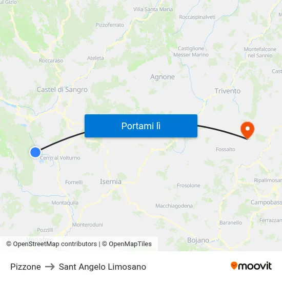Pizzone to Sant Angelo Limosano map