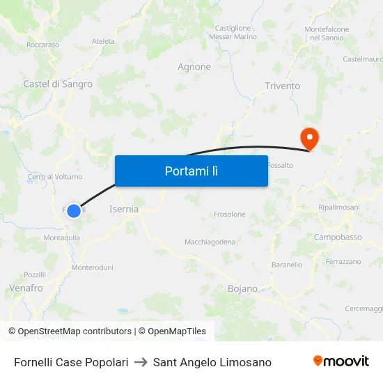 Fornelli Case Popolari to Sant Angelo Limosano map