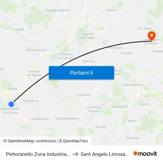 Pettoranello Zona Industriale to Sant Angelo Limosano map