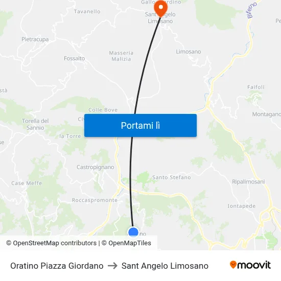 Oratino Piazza Giordano to Sant Angelo Limosano map