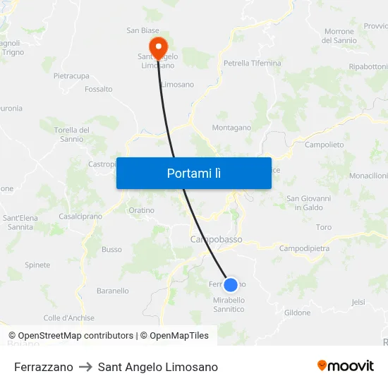 Ferrazzano to Sant Angelo Limosano map