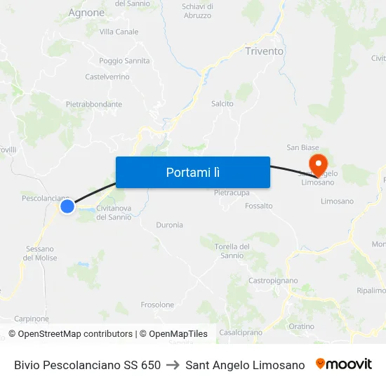 Bivio Pescolanciano SS 650 to Sant Angelo Limosano map
