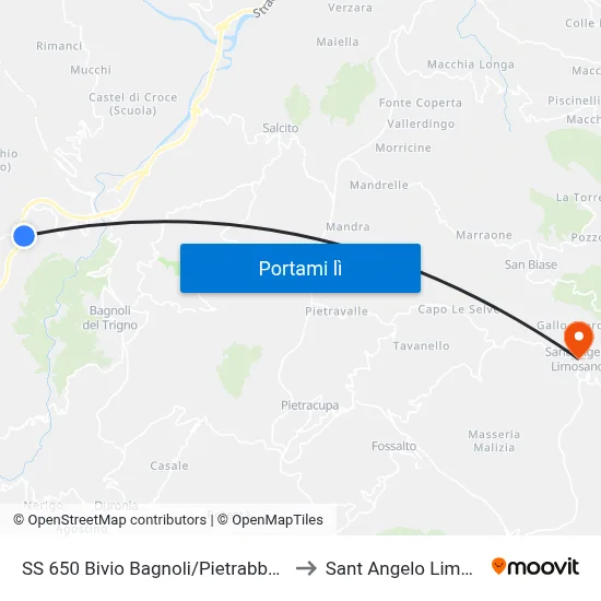SS 650 Bivio Bagnoli/Pietrabbondante to Sant Angelo Limosano map