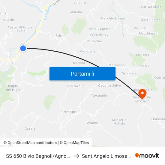 SS 650 Bivio Bagnoli/Agnone to Sant Angelo Limosano map