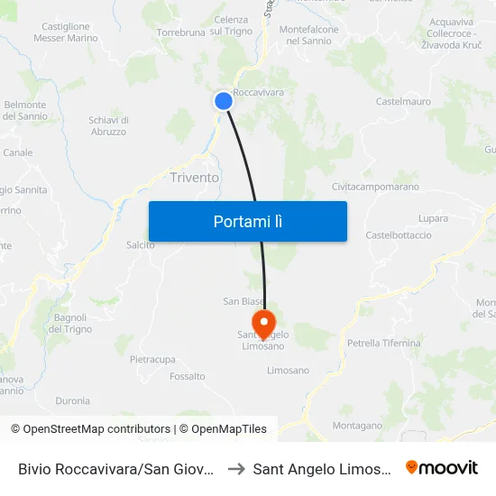 Bivio Roccavivara/San Giovanni to Sant Angelo Limosano map